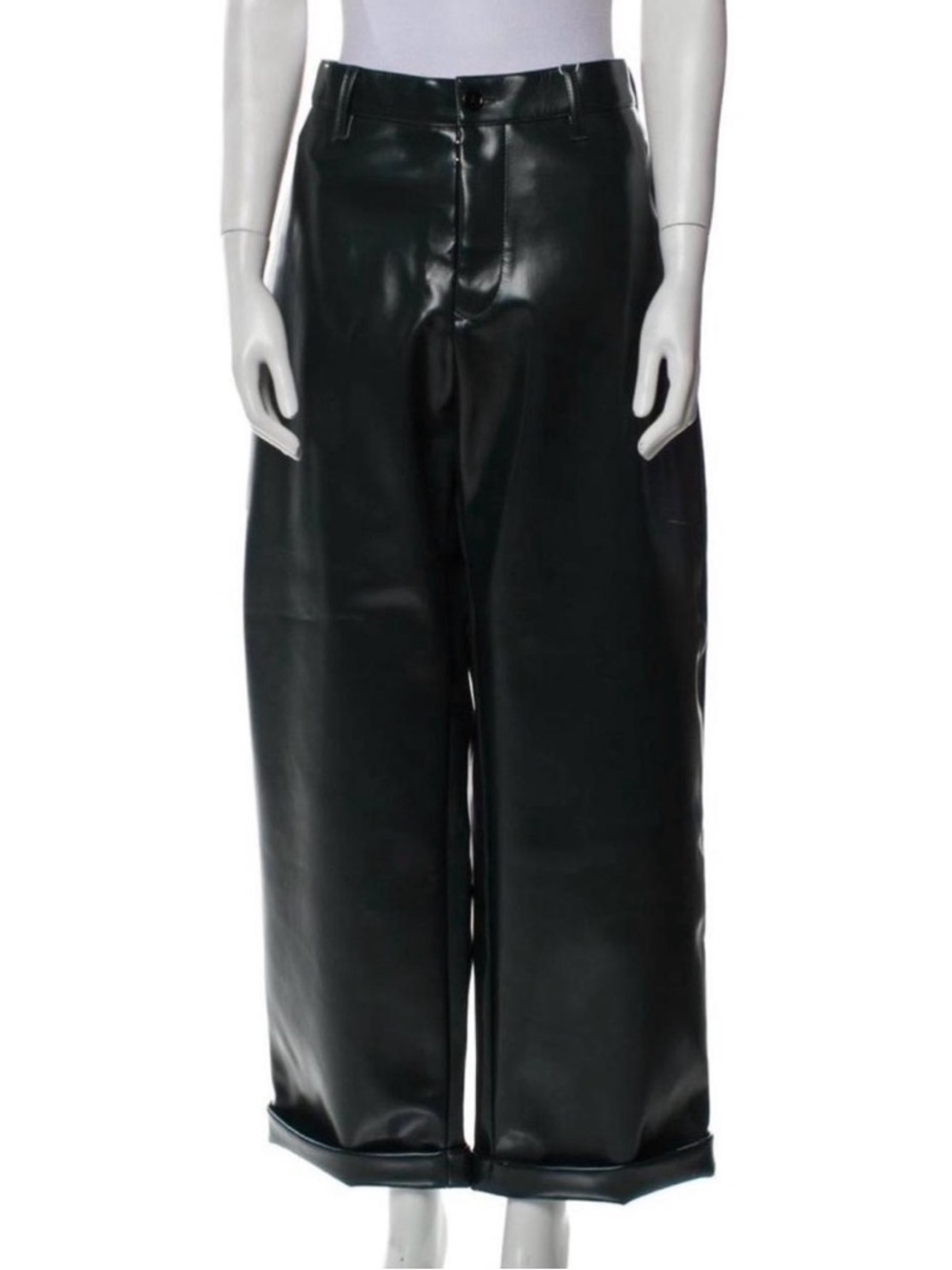MM6 Maison Martin Margiela Black Wide-Leg Faux Leather Pants